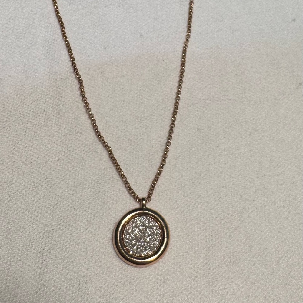 Pave Diamond Disc Pendant Necklace in 14k Rose Gold